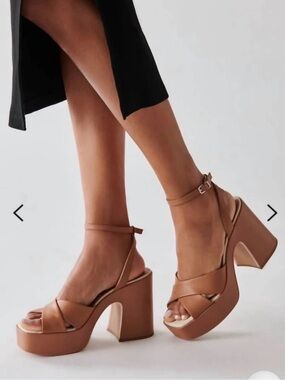 Dolce Vita Cognac Tan Leather Platform Sandals with Ankle Strap